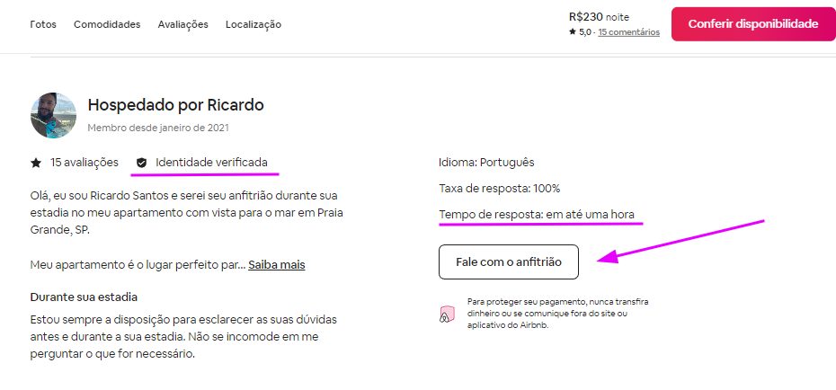 imagem mostrando o botão fale com o anfitrião